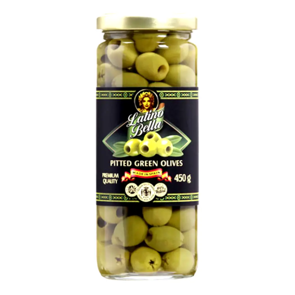 Oliu Xanh Không Hạt, Pitted Green Olives (450g) - LATINO BELLA