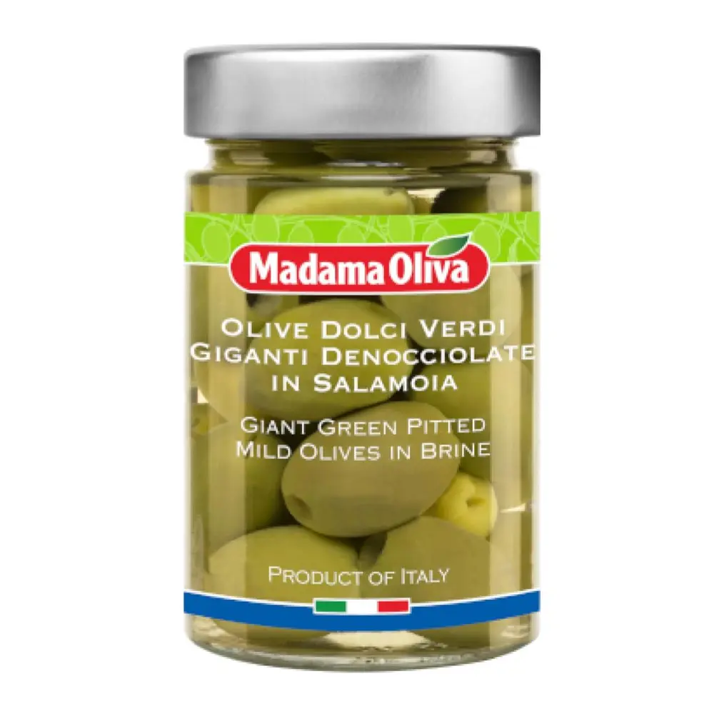 Oliu Xanh Tách Hạt Ngâm Muối, Giant Green Pitted Mild Olives in Brine (160g) - MADAMA OLIVA
