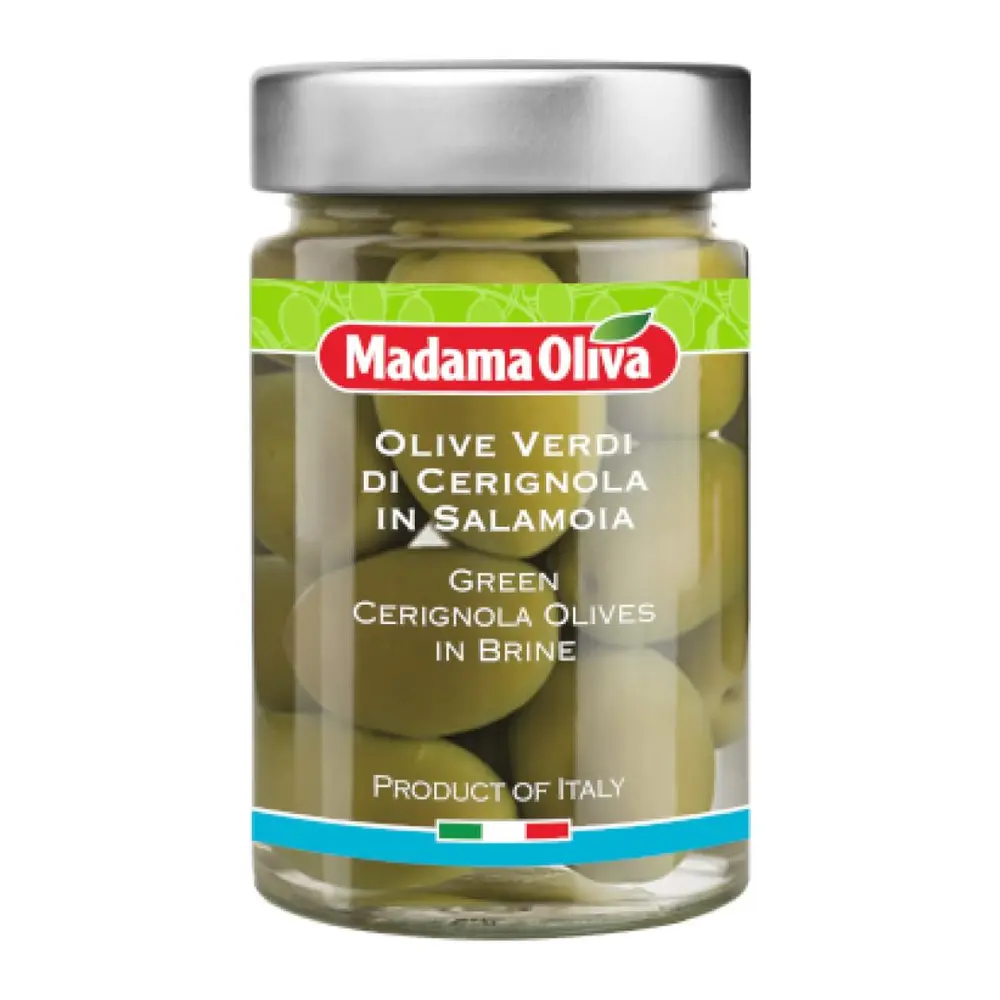 Oliu Xanh Ngâm Nước Muối, Green Cerignola Olives in Brine (190g) - MADAMA OLIVA