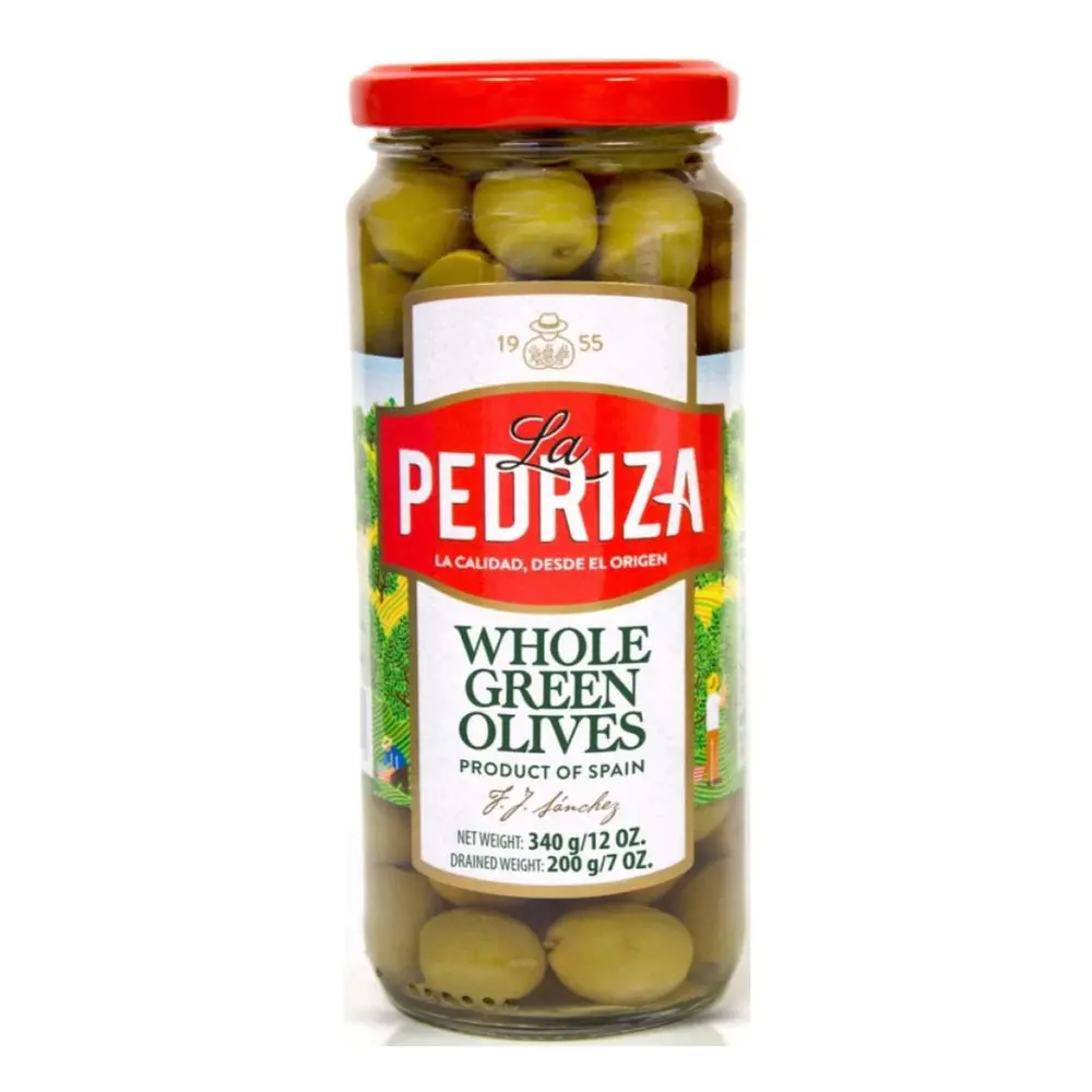 Quả Oliu Xanh Nguyên Trái, Whole Green Olives, 12 oz (340g) - LA PEDRIZA