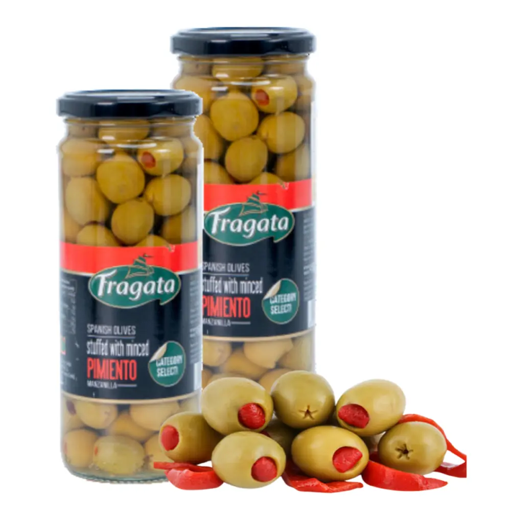 Oliu Xanh Trái Nhỏ Nhồi Ớt Ngọt, Spanish Olives Stuffed with Minced Pimiento Manzanilla, Category Select (450g) - FRAGATA