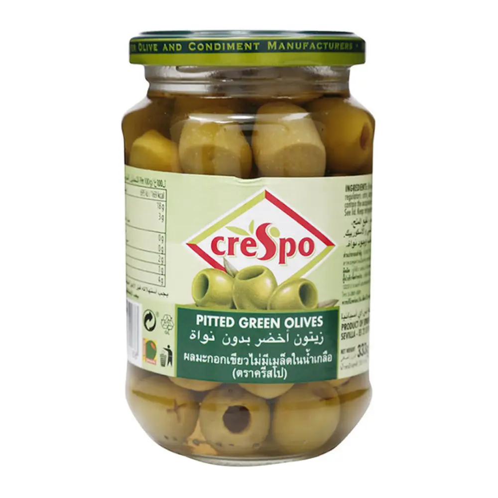 Oliu Xanh Không Hạt, Pitted Green Olives (370ml) - CRESPO
