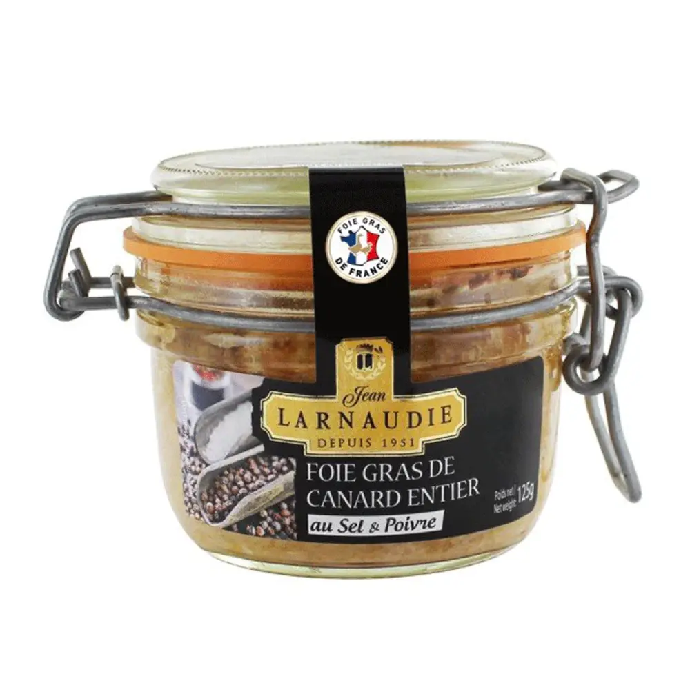 Pate Gan Vịt Muối Tiêu, Foie Gras de Canard Entier, au Sel & Poivre (125g) - JEAN LARNAUDIE