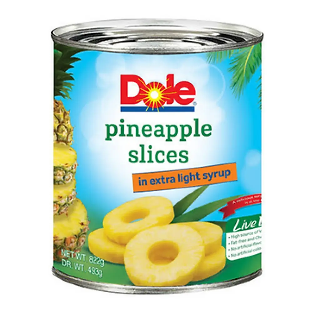 Dứa Tươi Nguyên Lát Ngâm Siro, Pineapple Slices in Extra Light Syrup (822g) - DOLE