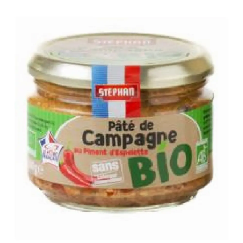 Pate Đồng Quê Vị Ớt Đỏ Hữu Cơ, Pâté de Campagne Bio au Piment d`Espelette (180g) - STEPHAN