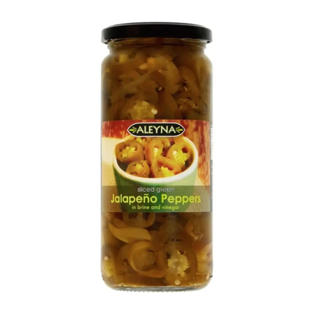 Ớt Xanh Cắt Lát Ngâm Muối & Giấm, Sliced Green Jalapeno Peppers in Brine & Vinegar (480g) - ALEYNA