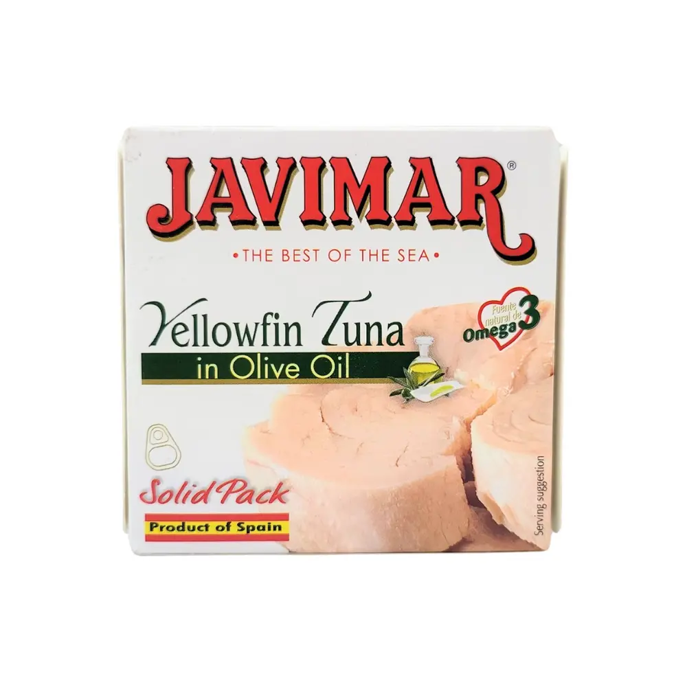 Cá Ngừ Vây Vàng Ngâm Dầu Oliu, Yellowfin Tuna in Olive Oil, Solid Pack (92g) - JAVIMAR