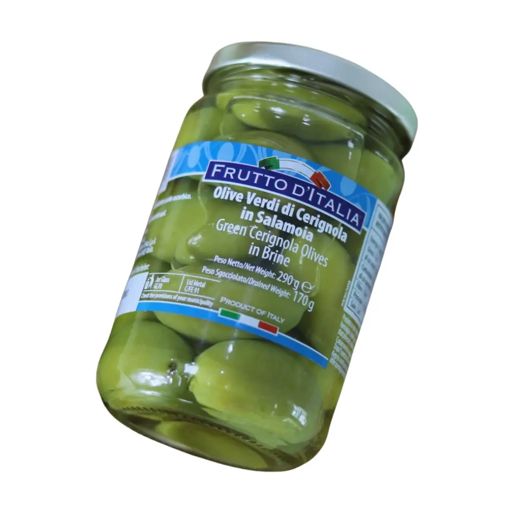 Oliu Xanh Nguyên Trái Ngâm Nước Muối, Green Cerignola Olives in Brine (290g) - FRUTTO D'ITALIA