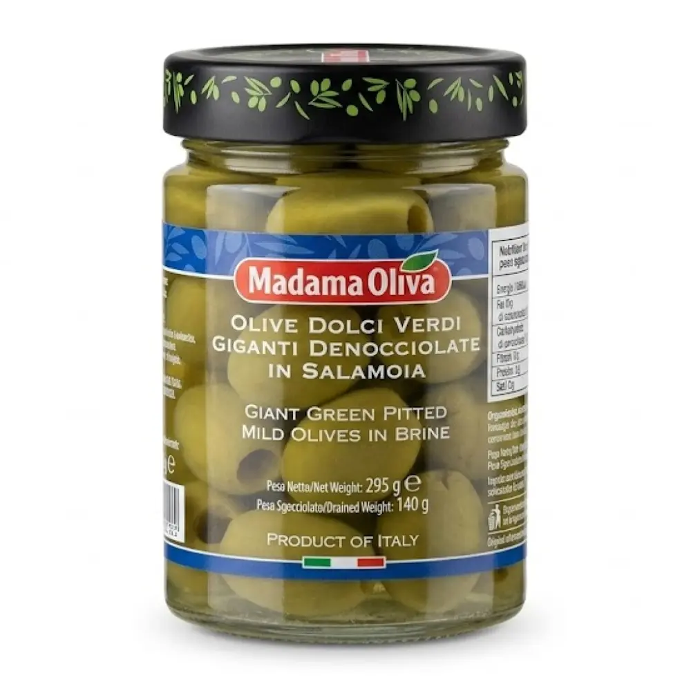 Oliu Xanh Tách Hạt Ngâm Nước Muối, Giant Green Pitted Mild Olives in Brine (295g) - MADAMA OLIVA