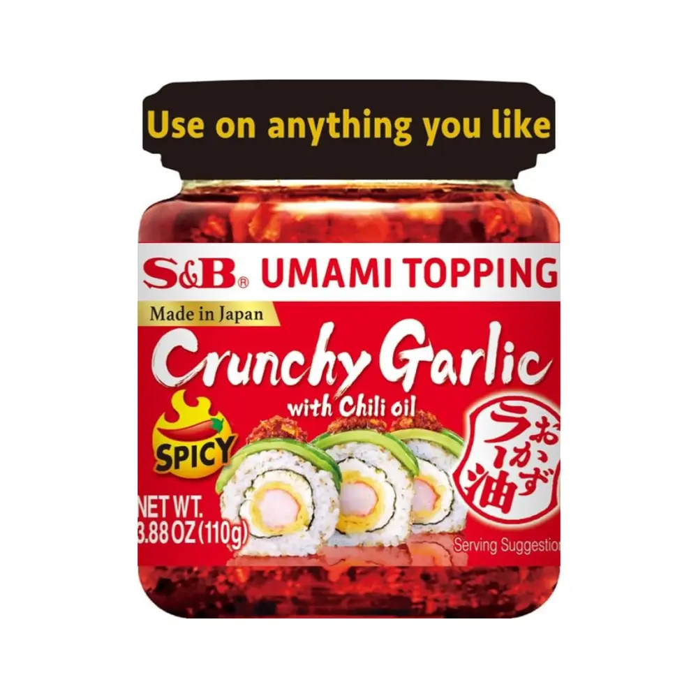 Tỏi Giòn Ngâm Dầu Ớt Cay, Umami Topping, Crunchy Garlic with Chili Oil, Spicy, 3.88 oz (110g) - S&B