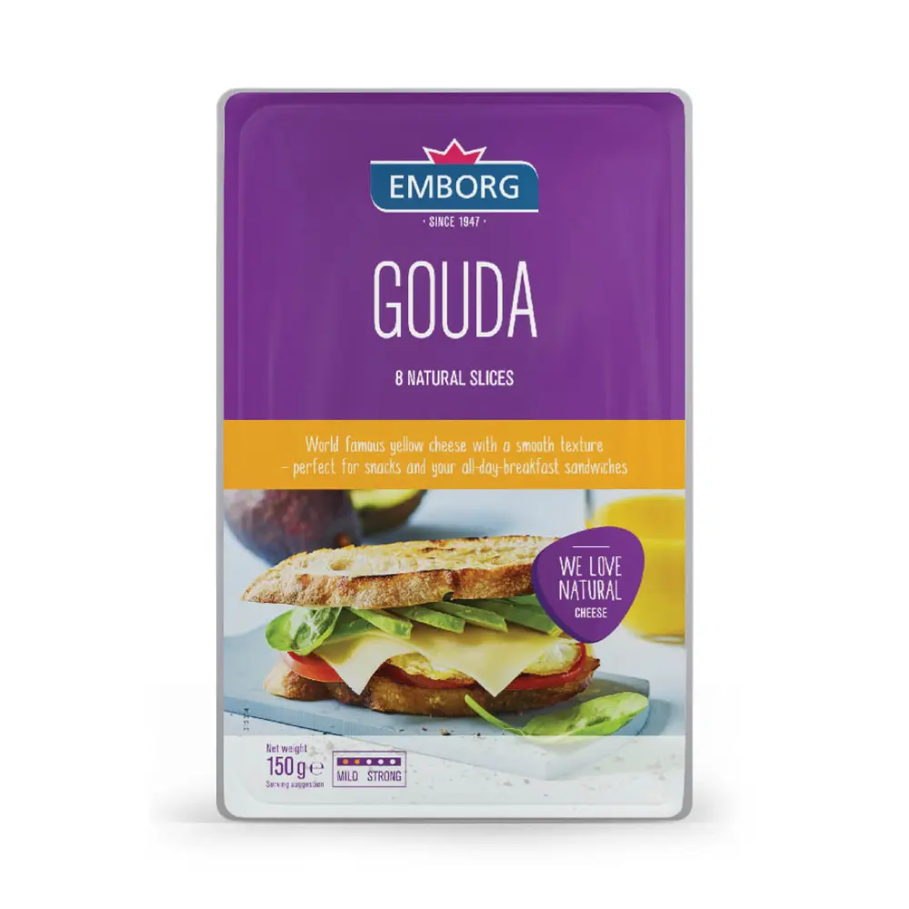 Phô Mai Lát Gouda, Gouda Cheese, 48% Fat, 8 Lát (150g) - EMBORG