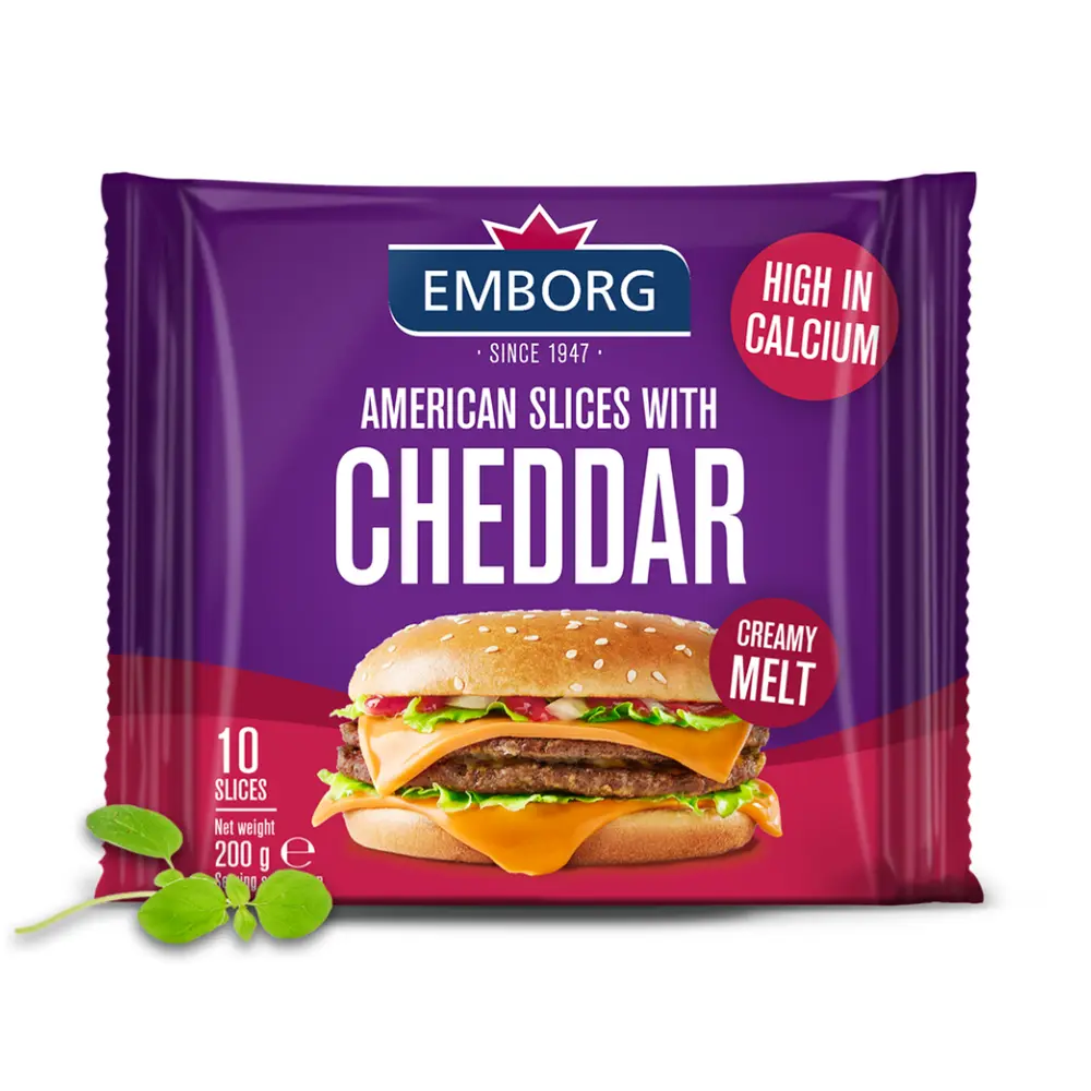 Phô Mai Lát, American Slices with Cheddar, 10 Lát (200g) - EMBORG