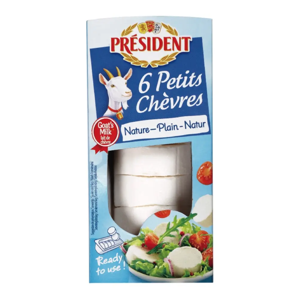 Phô Mai Sữa Dê, 6 Petits Chèvres, Plain Fresh Goat Cheese, 6 Phần (100g) - PRESIDENT