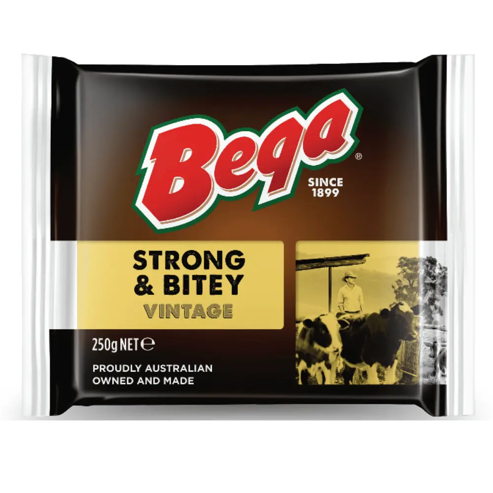Phô Mai Cheddar Khối, Strong & Bitey Vintage, Cheddar Cheese Block (250g) - BEGA