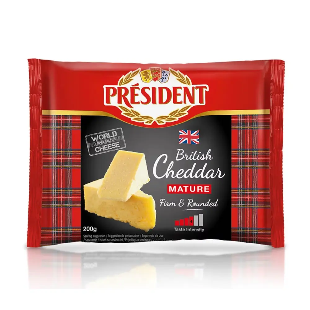 Phô Mai Kiểu Anh, British Cheddar, Mature, Firm & Rounded (200g) - PRESIDENT