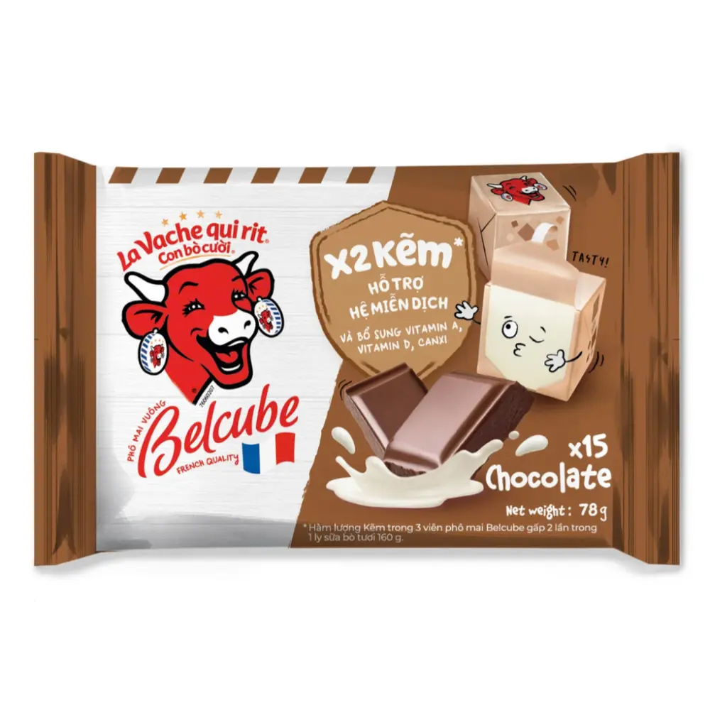 Phô Mai Vuông Vị Socola, Belcube, Cheese Cubes, Chocolate, 15 Viên (78g) - LA VACHE QUI RIT
