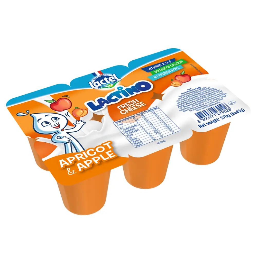 Phô Mai Tươi Vị Mơ & Táo, Lactino Fresh Cheese, Apricot & Apple, 6 Hộp (270g) - LACTEL