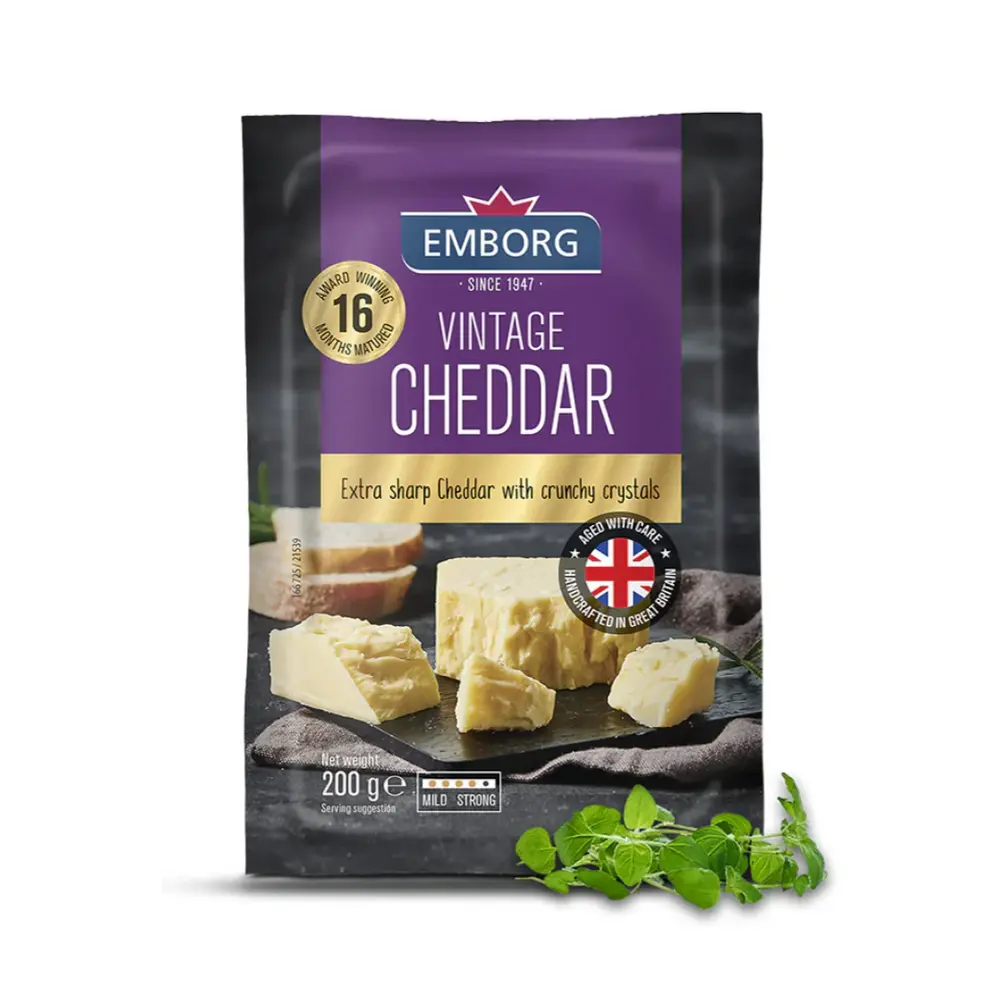 Phô Mai Cheddar Kiểu Anh Ủ 16 Tháng, Vintage Cheddar (200g) - EMBORG