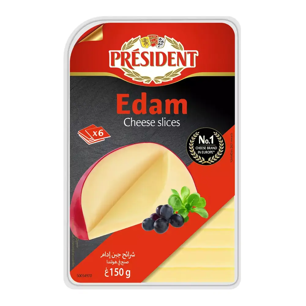 Phô Mai Lát, Edam Cheese Slices, 6 Lát (150g) - PRESIDENT