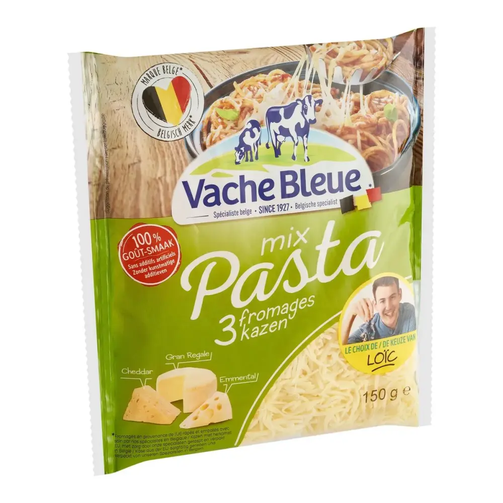Hỗn Hợp Phô Mai Bào Nấu Mì Ý, Mix Pasta 3 Grated Cheeses: Emmental, White Cheddar, Gran Regale (150g) - VACHE BLEUE