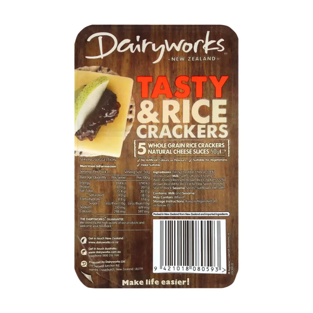 Bánh Gạo Giòn Nguyên Cám & Phô Mai Lát, Tasty & Rice Crackers, 5 Phần (50g) - DAIRYWORKS