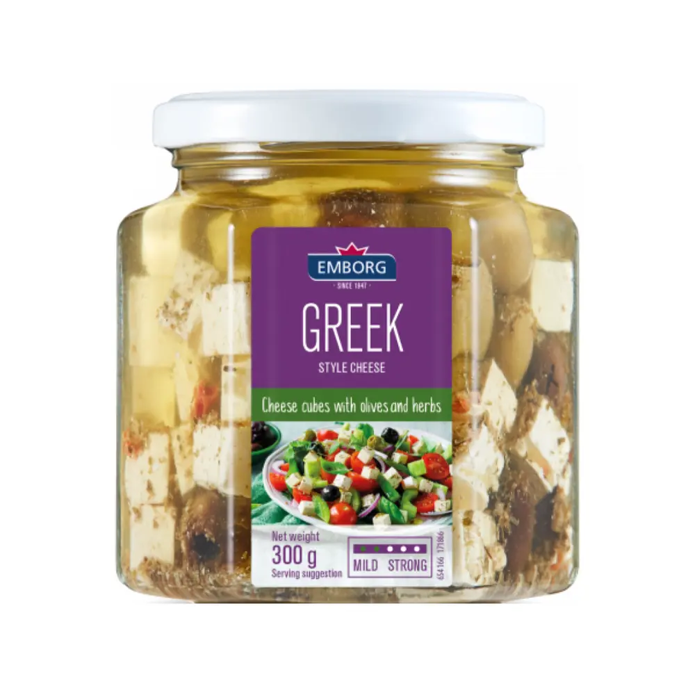 Phô Mai Trắng Hy Lạp Ngâm Với Trái Oliu & Thảo Mộc, Greek Style, Cheese Cubes with Olives & Herbs (300g) - EMBORG