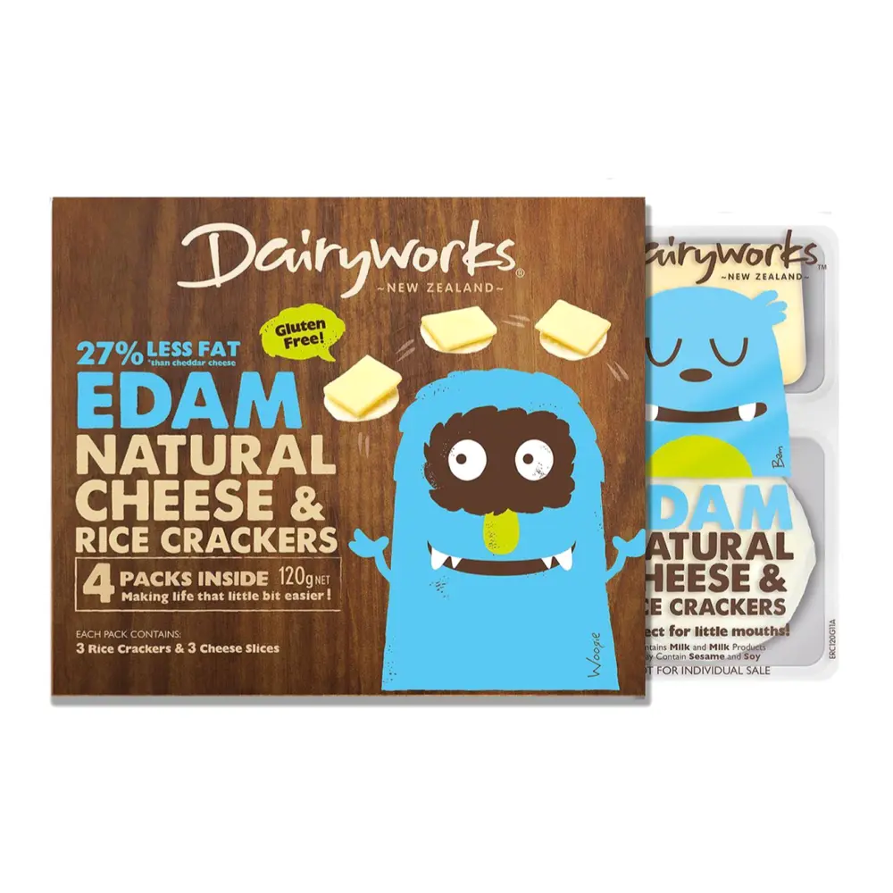 Phô Mai & Bánh Gạo, 27% Less Fat Edam Natural Cheese & Rice Crackers, 4 Gói (120g) - DAIRYWORKS