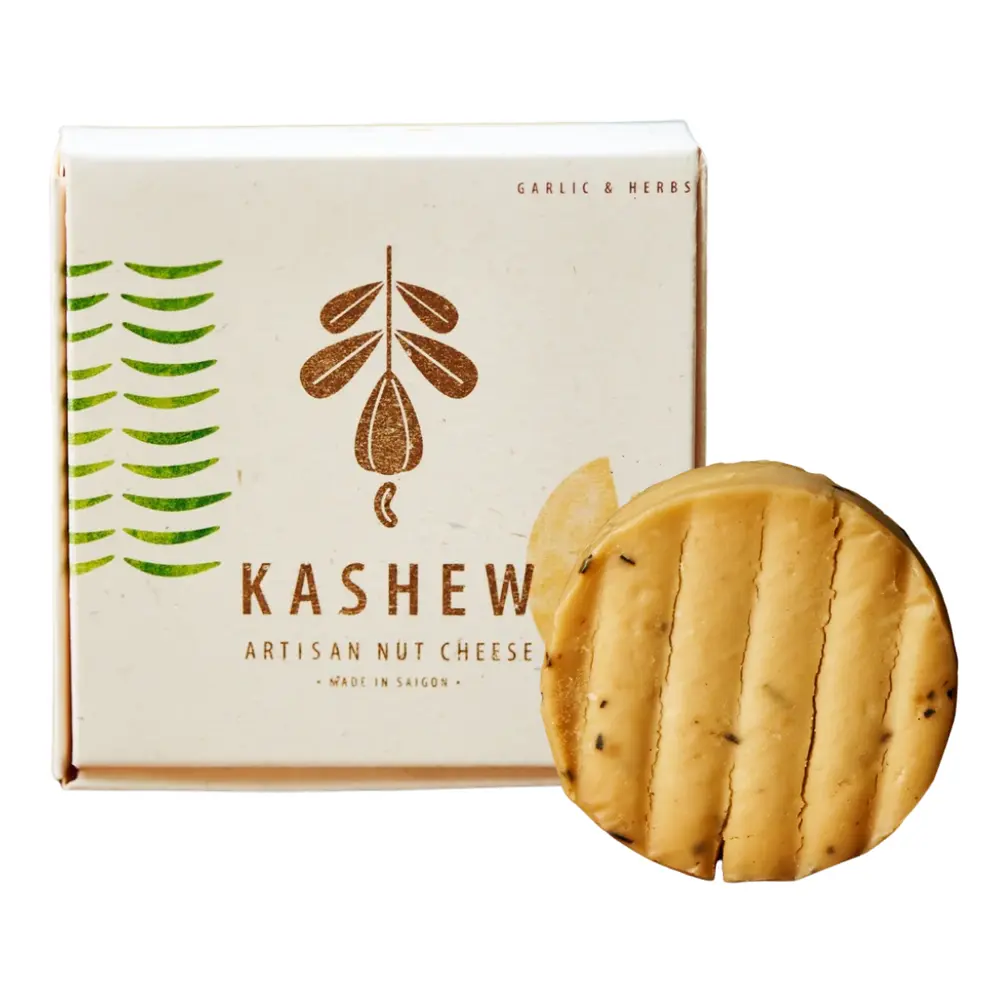 Phô Mai Thuần Chay Ủ Già Vị Tỏi & Thảo Mộc, Artisan Nut Cheese, Vegan Aged Cheese, Garlic & Herbs (140g) - KASHEW