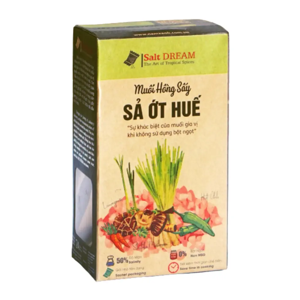 Muối Hồng Sấy Sả Ớt Huế, Pink Salt Infused with Lemongrass & Chili from Hue, 10 Gói (50g) - NAM XANH