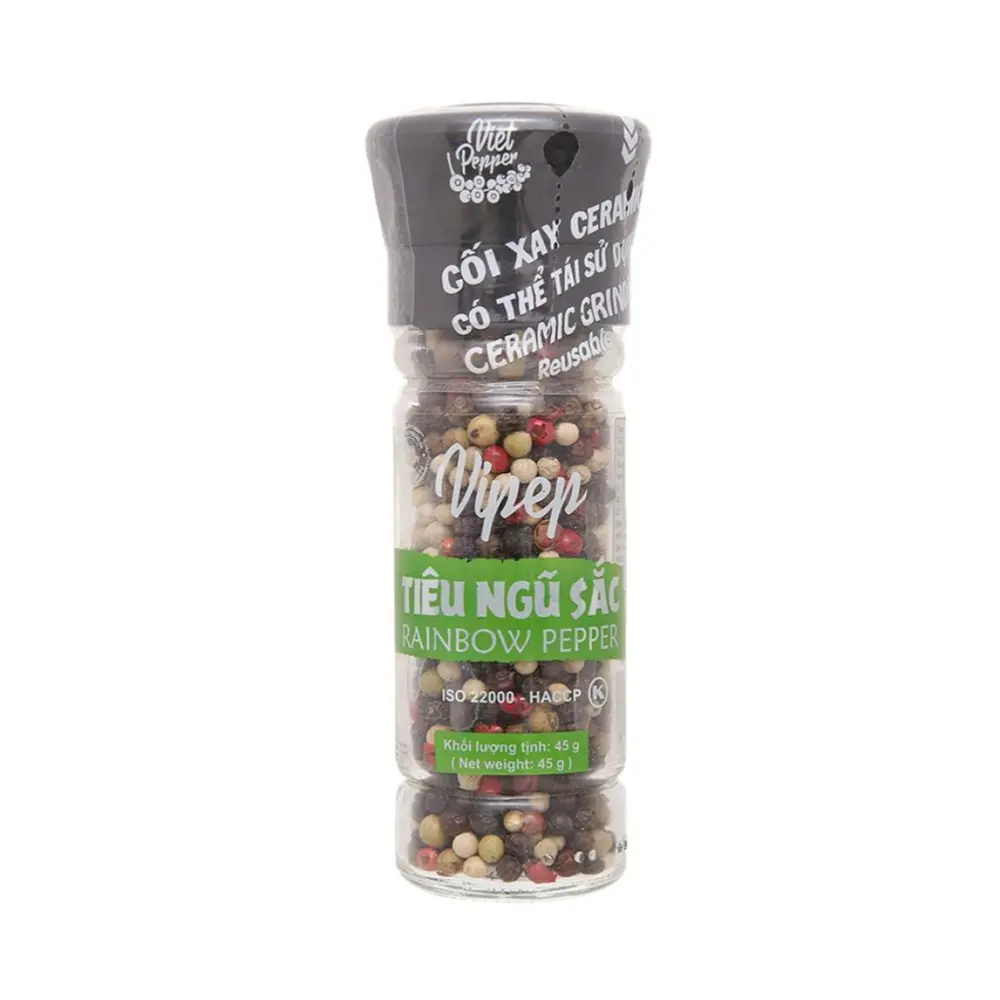 Tiêu Ngũ Sắc Nắp Cối Xay, Rainbow Pepper with Ceramic Grinder (45g) - VIPEP