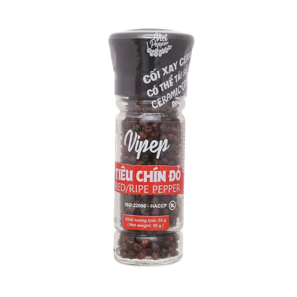 Tiêu Chín Đỏ Nắp Cối Xay, Red Pepper with Ceramic Grinder (55g) - VIPEP