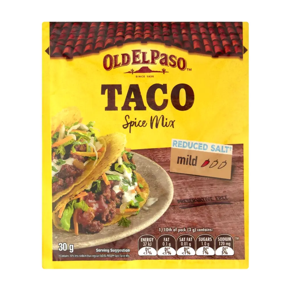 Bột Gia Vị Làm Bánh Taco, Taco Spice Mix, Reduced Salt, Mild (30g) - OLD EL PASO
