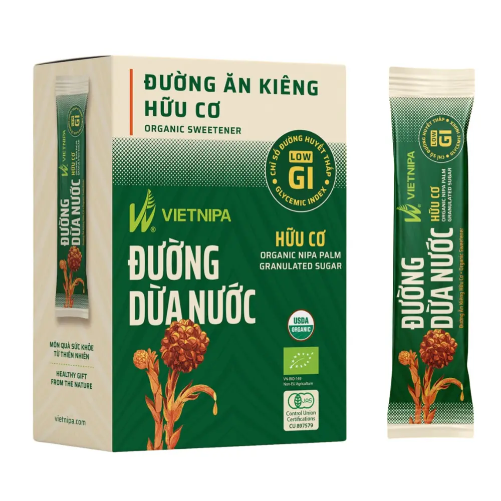 Đường Dừa Nước Ăn Kiêng Hữu Cơ, Organic Sweetener, Nipa Palm Granulated Sugar, 10 Gói (50g) - VIETNIPA