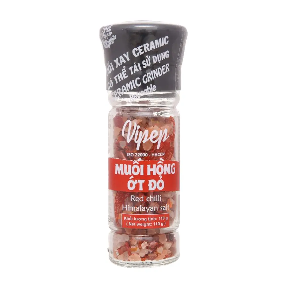 Muối Hồng Ớt Đỏ Hạt Nắp Cối Xay, Red Chilli Himalayan Salt Ceramic Grinder (110g) - VIPEP