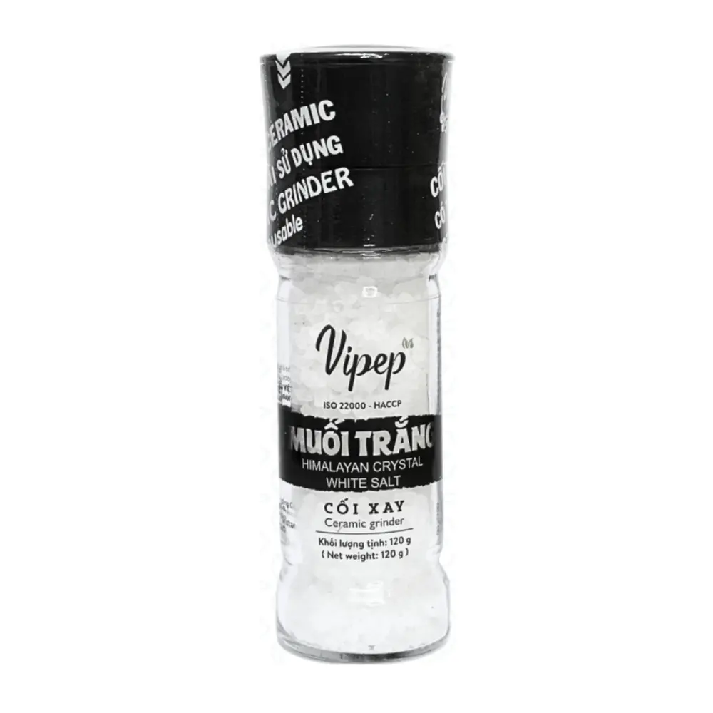 Muối Trắng Hạt Nắp Cối Xay, Himalayan Crystal White Salt, Ceramic Grinder (120g) - VIPEP