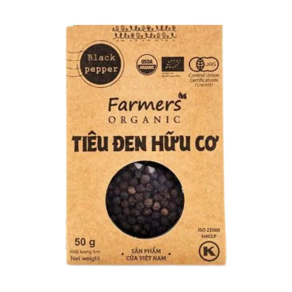 Tiêu Đen Hạt Hữu Cơ, Organic Black Pepper (50g) - FARMERS ORGANIC