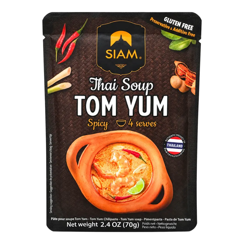 Sốt Tom Yum Ớt Đỏ & Me Thái, Thai Soup Tom Yum, Spicy, 4 Phần, 2.4 oz (70g) - SIAM