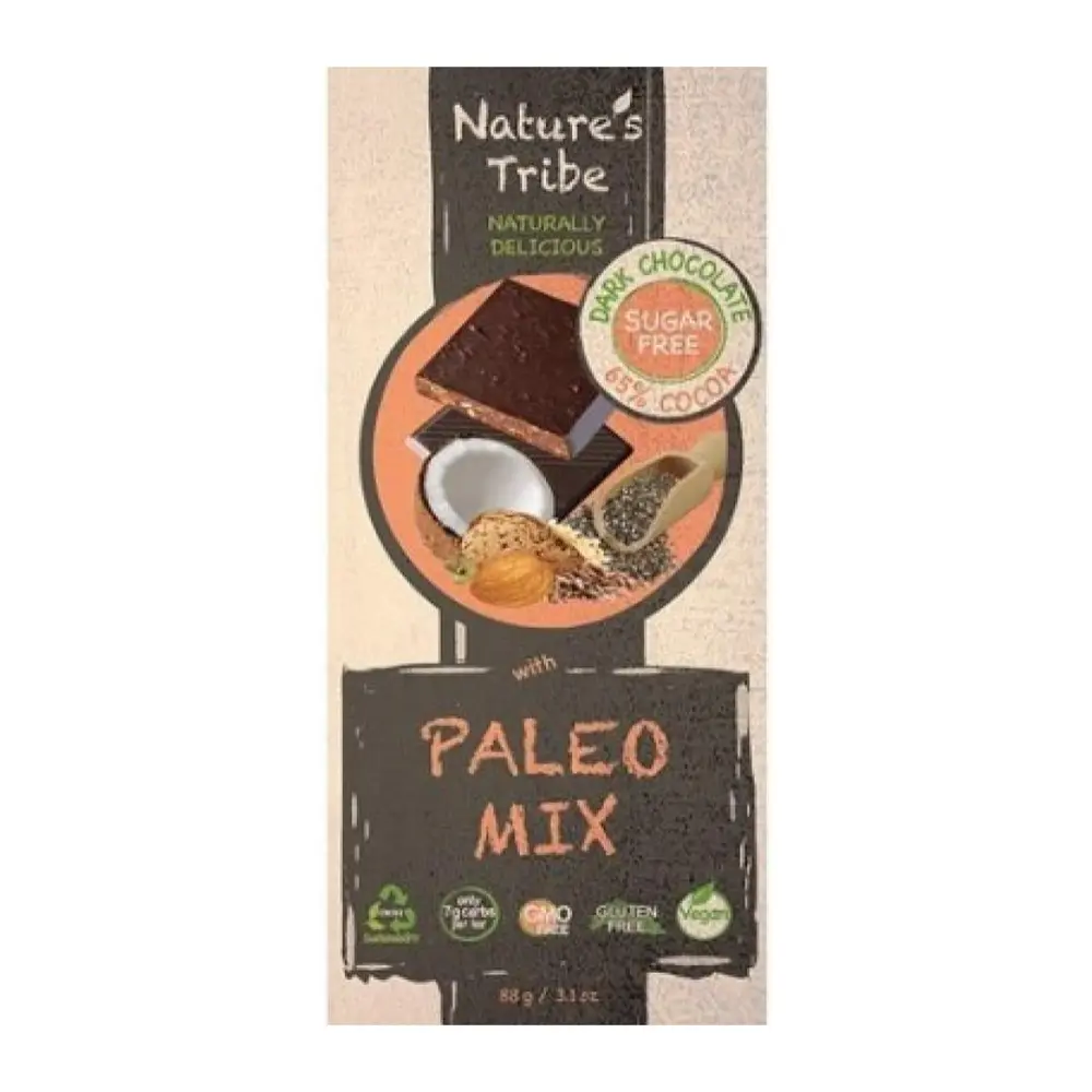 Socola Đen Dừa & Hạt, Dark Chocolate with Paleo Trail Mix, 75% Cocoa, Sugar Free (100g) - NATURE'S TRIBE