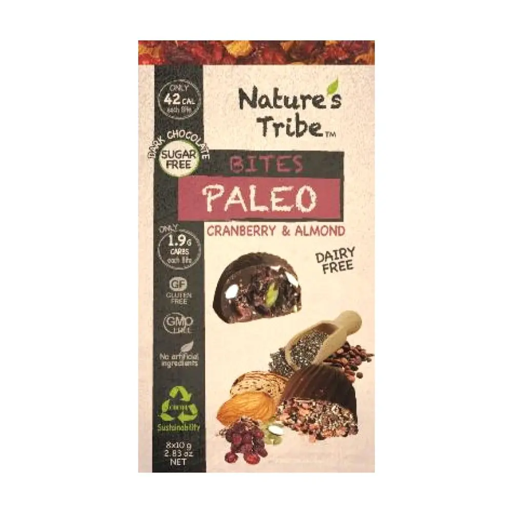 Socola Đen Nam Việt Quất & Hạnh Nhân, Paleo Bites, Cranberry & Almond, Dairy Free, 8pcs (80g) - NATURE'S TRIBE