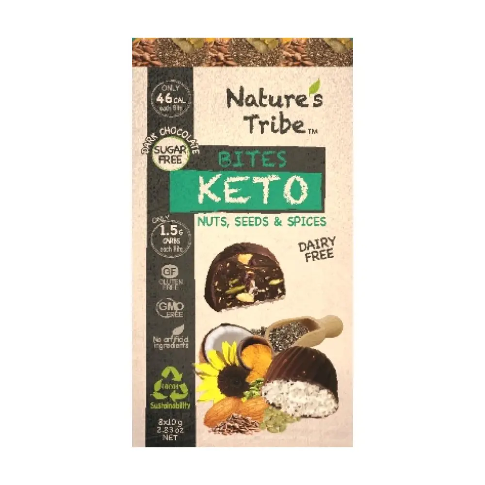 Socola Hạt, Keto Bites, Nuts, Seeds, & Spices, Dairy Free, 8pcs (80g) - NATURE'S TRIBE