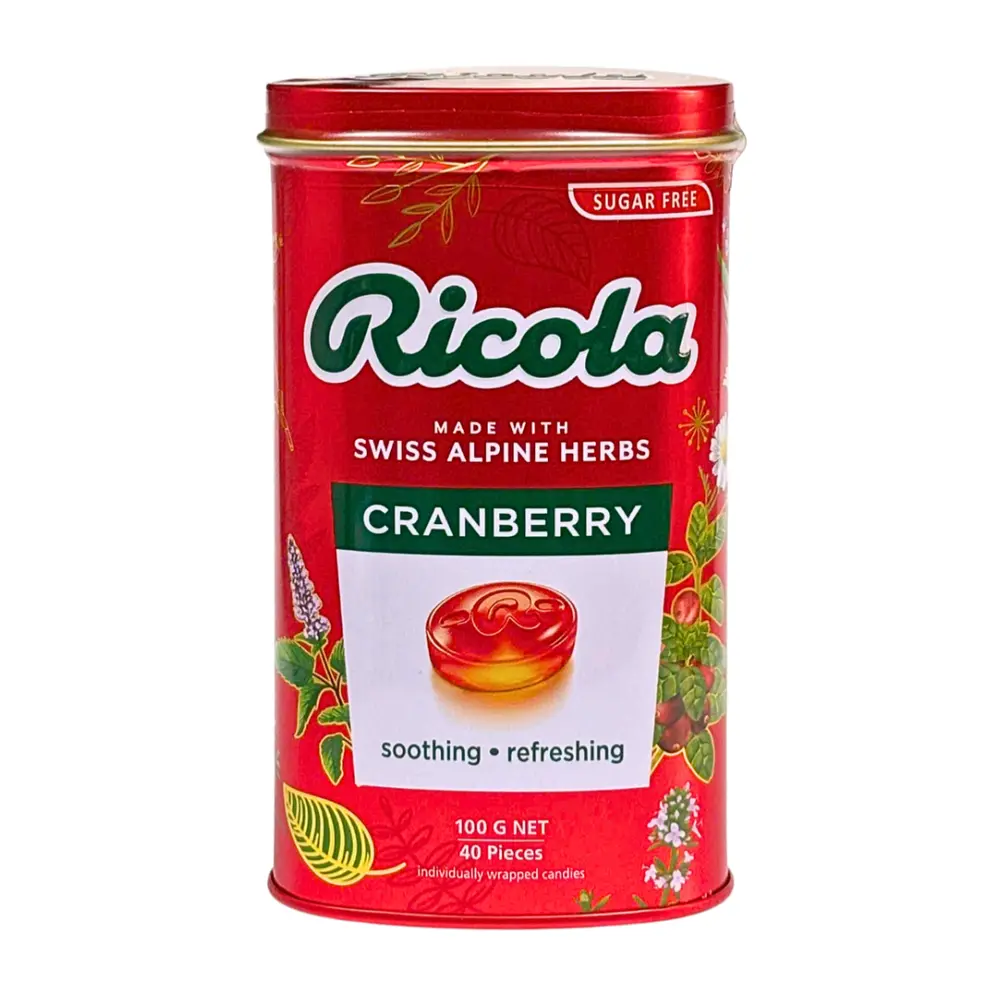 Kẹo Thảo Mộc Nam Việt Quất, Swiss Herb Lozenges, Cranberry, Sugar Free, 40 Viên (100g) - RICOLA