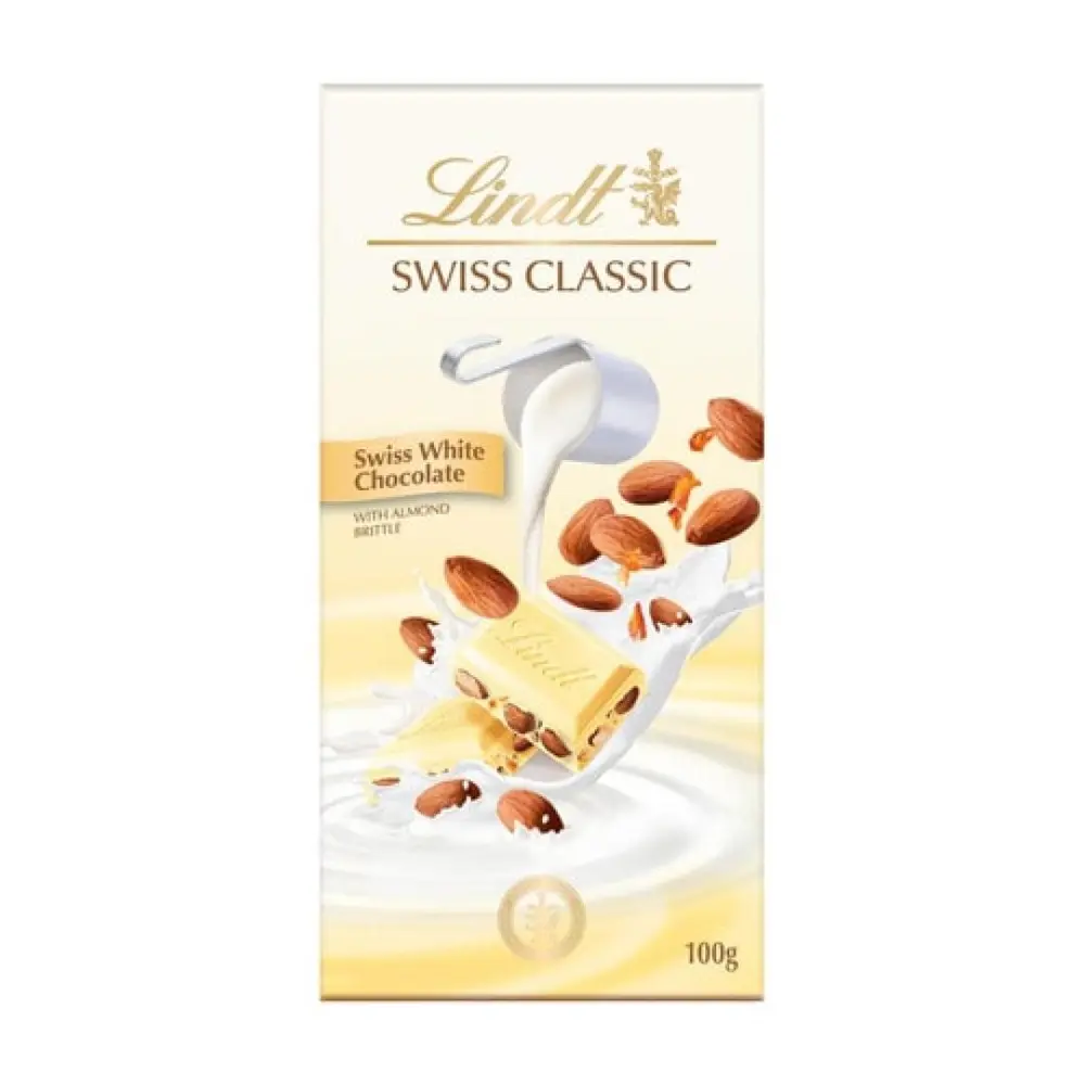 Socola Trắng Thụy Sĩ Nhân Hạnh Nhân, Swiss Classic, Swiss White Chocolate with Almond Brittle (100g) - LINDT