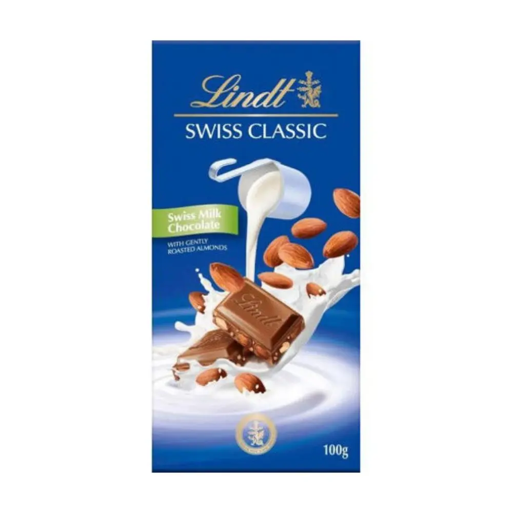 Socola Sữa Thụy Sĩ Nhân Hạnh Nhân, Swiss Classic, Swiss Milk Chocolate with Almonds (100g) - LINDT