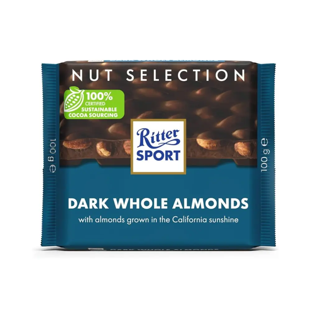 Socola Đắng Hạnh Nhân, Dark Whole Almonds, with Almonds Grown in the California Sunshine, 3.5 oz (100g) - RITTER SPORT