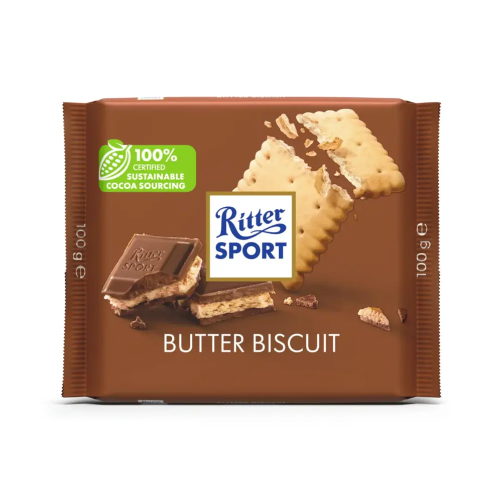 Socola Sữa Bánh Quy Bơ, Butter Biscuit, with a Butter Biscuit in Fine Cocoa Creme, 3.5 oz (100g) - RITTER SPORT