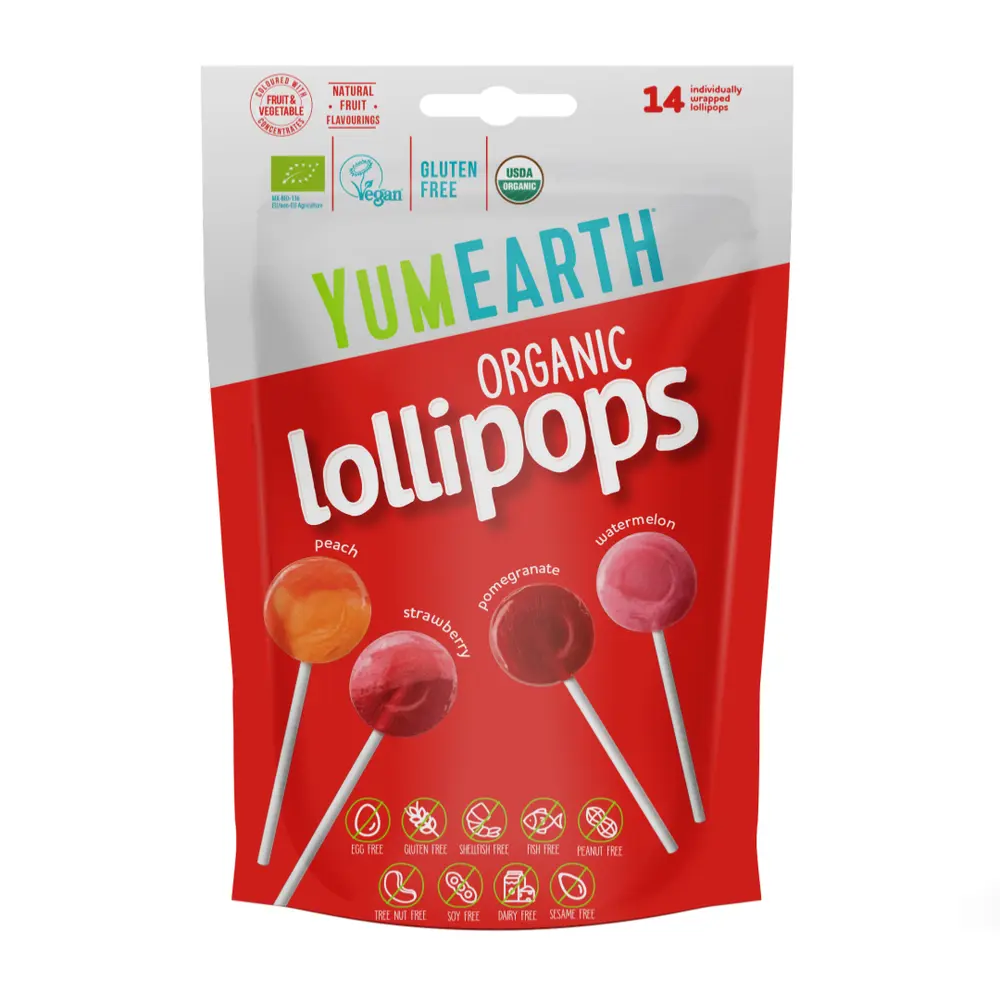 Kẹo Mút Trái Cây Hữu Cơ, Organic Lollipops, 4 Fruity Flavors, 14 Cây (87g) - YUMEARTH