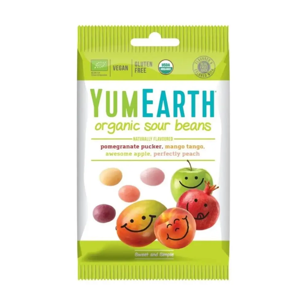 Kẹo Trái Cây Hữu Cơ Hình Hạt Đậu, Organic Sour Beans, 4 Fruity Flavors (50g) - YUMEARTH