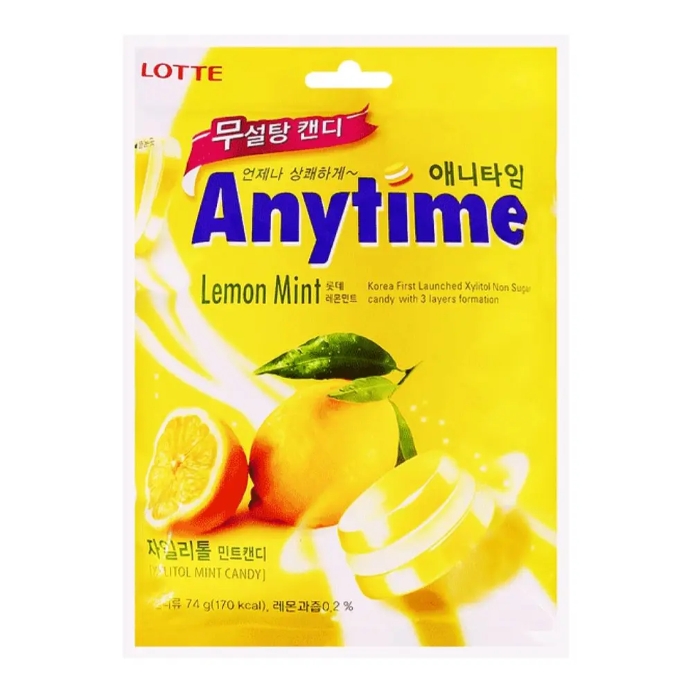 Kẹo Bạc Hà Hương Chanh, Anytime, Xylitol Non-Sugar Candy, Lemon Mint (74g) - LOTTE