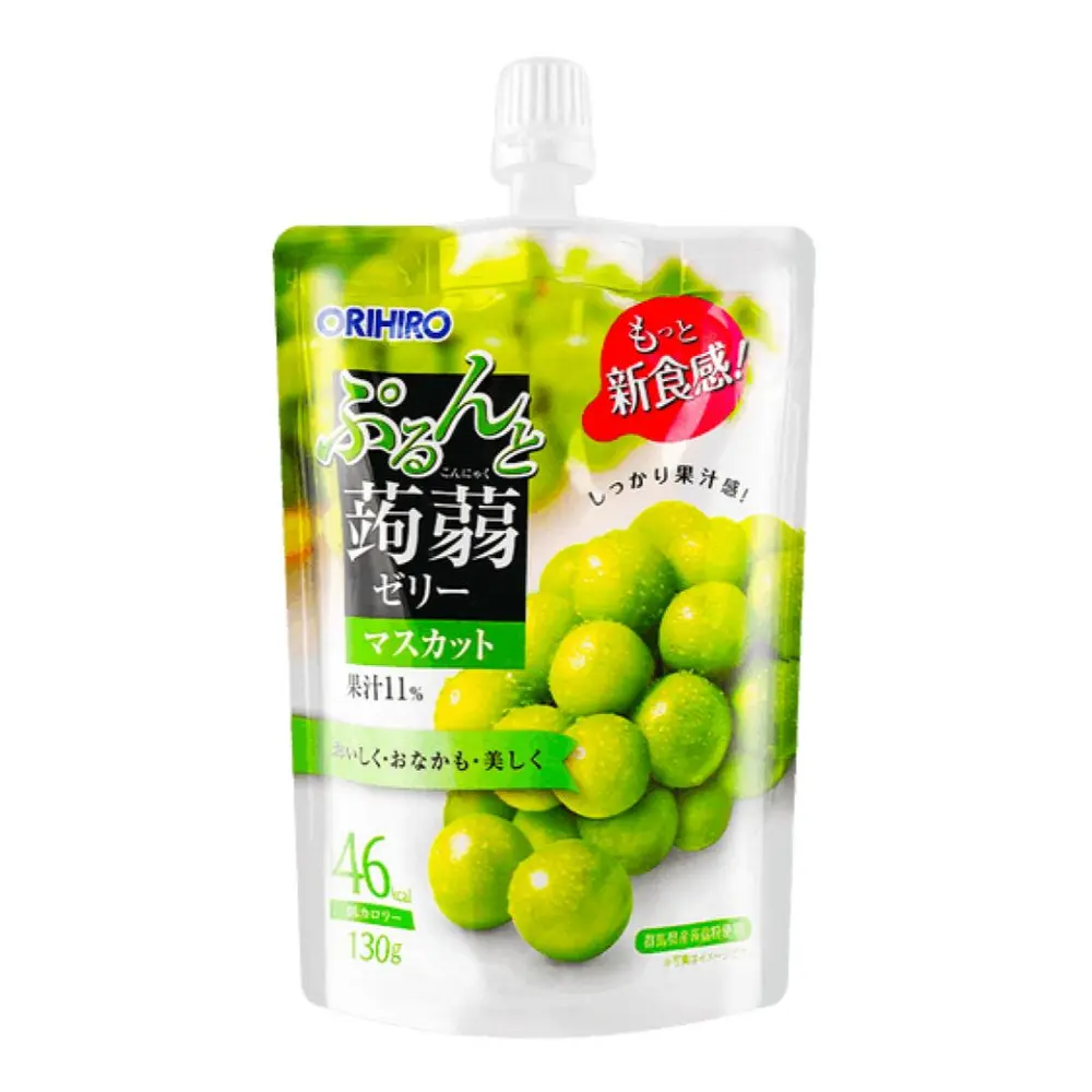 Thạch Trái Cây Vị Nho Xanh, Purun & Konjac Jelly Standing Pouch, Shine Muscat Grape, 46 kcal (130g) - ORIHIRO