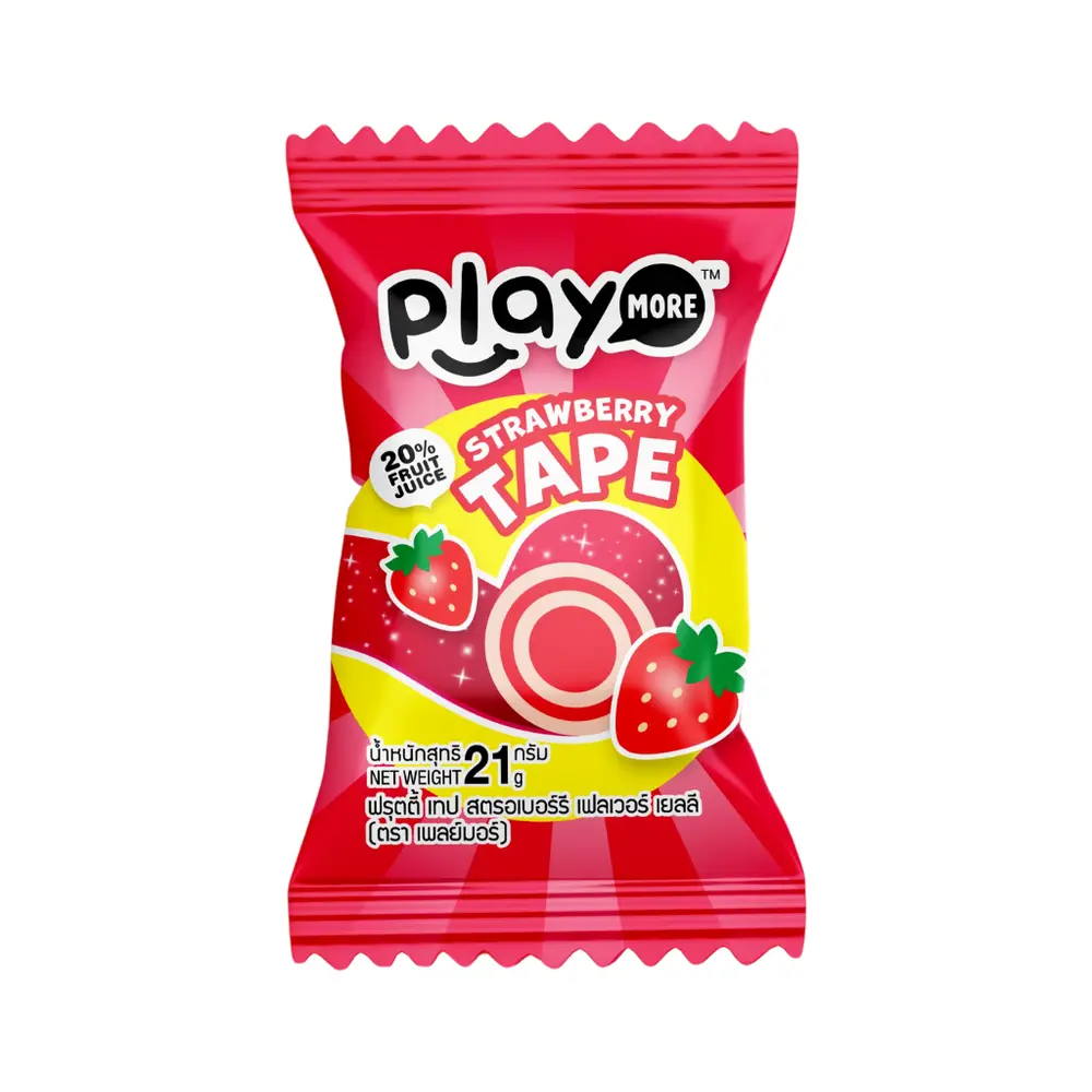 Kẹo Dẻo Cuộn Vị Dâu, Strawberry Chewy Tape, 20% Fruit Juice (21g) - PLAYMORE
